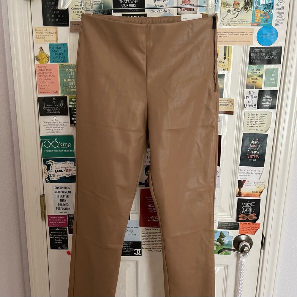 Zara Beige High Rise Faux Leather Leggings - Picture 2 of 8